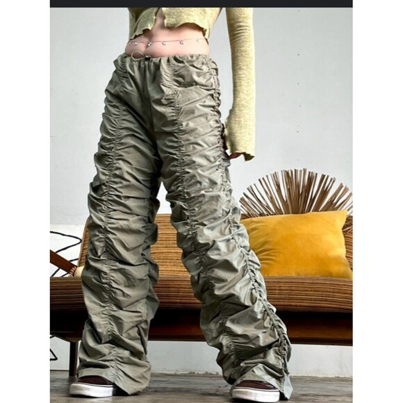 Rehab Lab Olive Elastic Scrunch Drawstring Pants-Parachute- Size Small - Picture 1 of 6